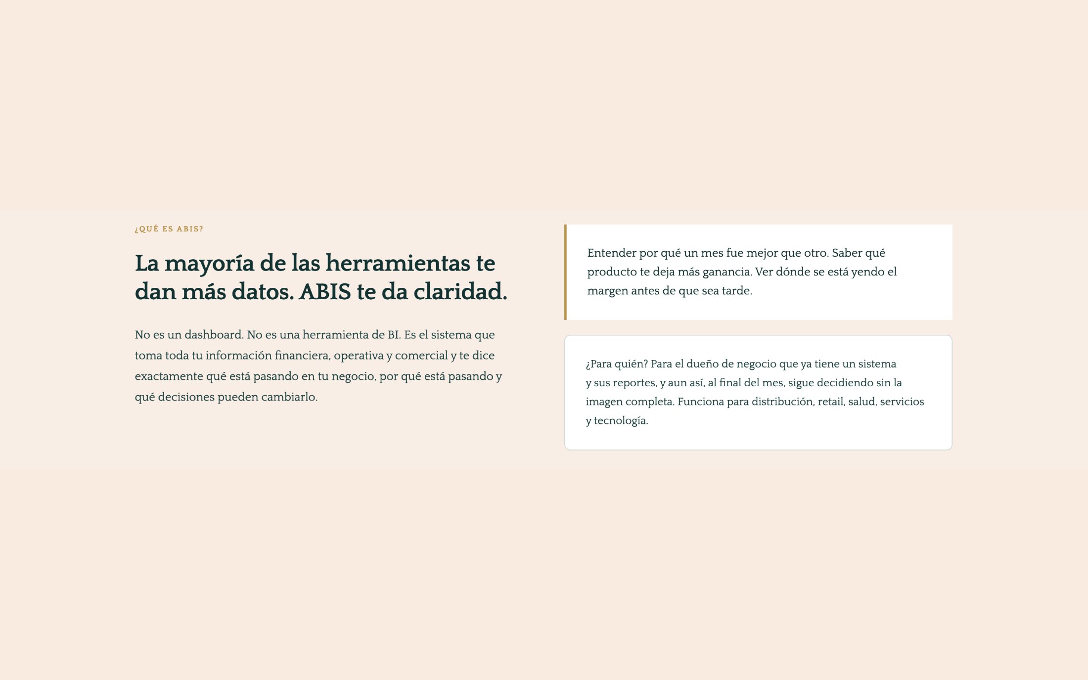 Auralis website section explaining ABIS, financial intelligence for SMEs